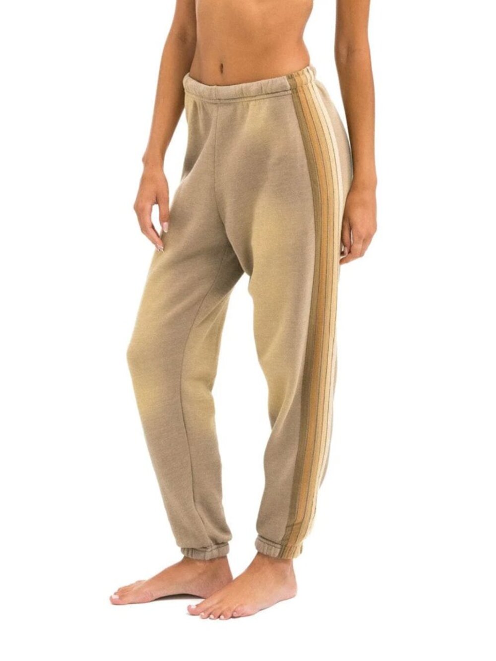 Aviator Nation 5 Stripe Sweatpants Small Yellow Faded Tan Joggers Retro Lounge P